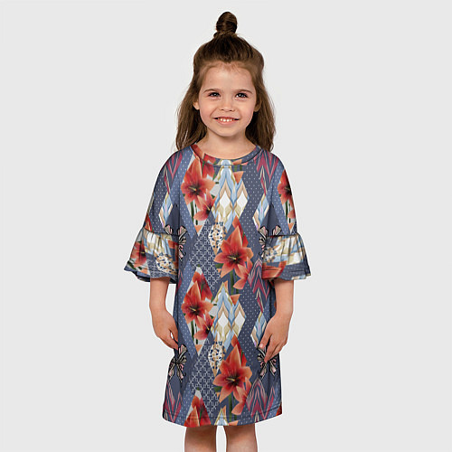 Детское платье Оранжево-серый пэчворк / 3D-принт – фото 3