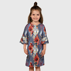 Платье клеш для девочки Оранжево-серый пэчворк, цвет: 3D-принт — фото 2