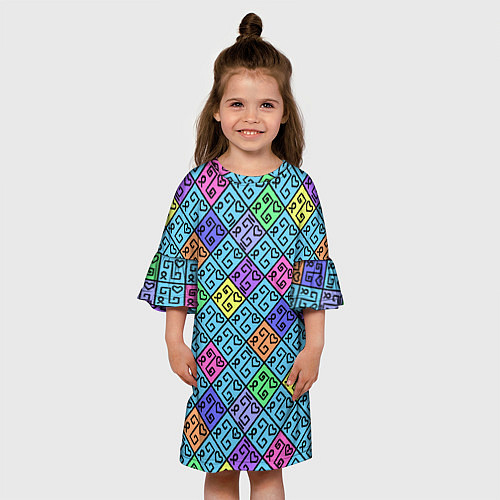 Детское платье Неоновый яркий абстрактный узо / 3D-принт – фото 3