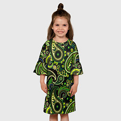 Платье клеш для девочки Ярко зеленые славянские узоры, цвет: 3D-принт — фото 2