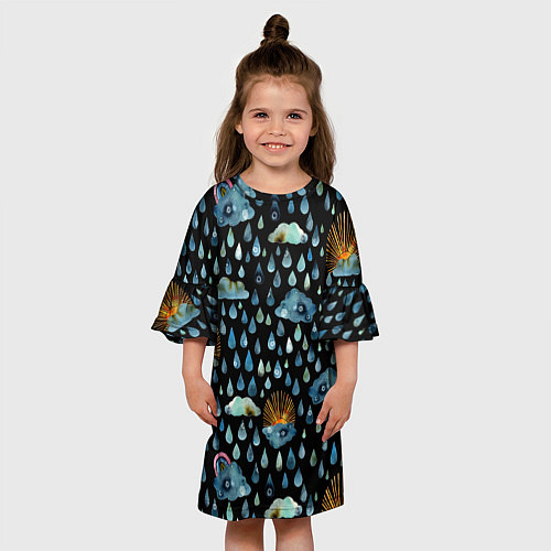 Детское платье Дождливая осень Солнце, облака / 3D-принт – фото 3