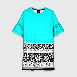 Платье клеш для девочки Цветочный бирюзовый узор, цвет: 3D-принт