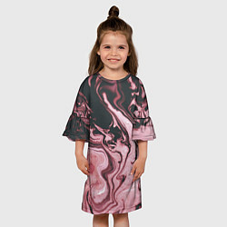 Платье клеш для девочки Розовые Разводы С черными, цвет: 3D-принт — фото 2