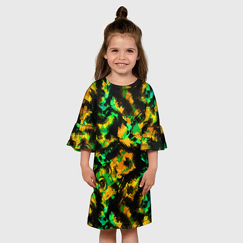 Детское платье Абстрактный желто-зеленый узор / 3D-принт – фото 3
