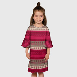 Платье клеш для девочки Полосатый вышитый орнамент, цвет: 3D-принт — фото 2