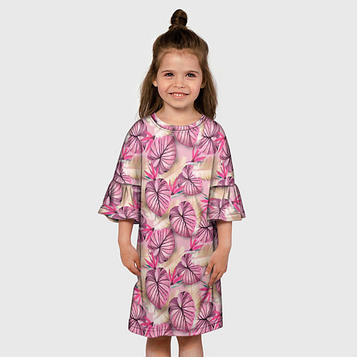 Детское платье Розовый тропический узор / 3D-принт – фото 3