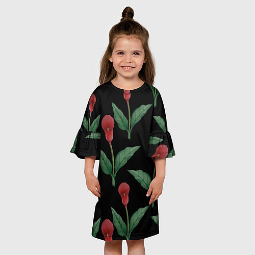 Детское платье Красные каллы на черном / 3D-принт – фото 3