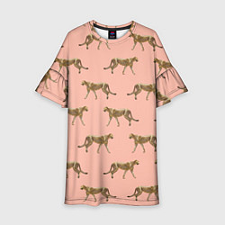 Платье клеш для девочки Гепарды на розовом, цвет: 3D-принт