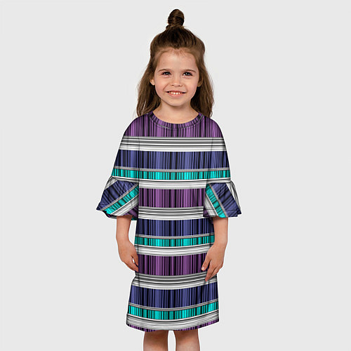 Детское платье Бирюзово-сиреневый полосатый / 3D-принт – фото 3
