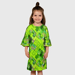 Платье клеш для девочки Ярко-зеленый абстрактный узор, цвет: 3D-принт — фото 2