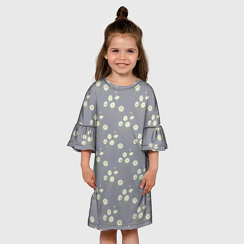 Детское платье Ромашки на сером паттерн / 3D-принт – фото 3