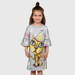 Платье клеш для девочки Котик, цвет: 3D-принт — фото 2