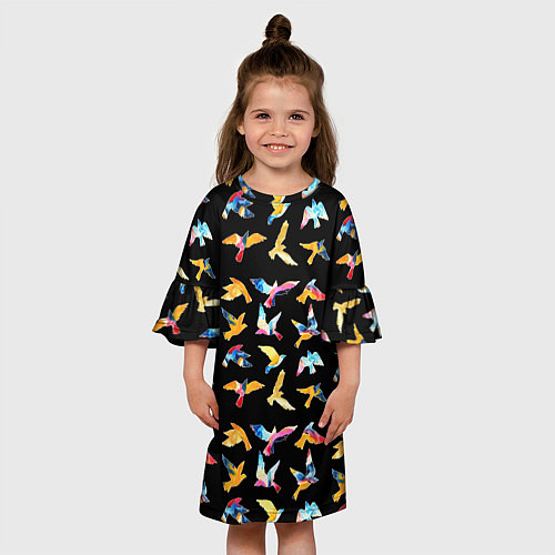 Детское платье Акварельные птица / 3D-принт – фото 3