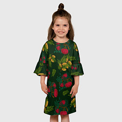 Платье клеш для девочки Ветки рябины и облепихи, цвет: 3D-принт — фото 2