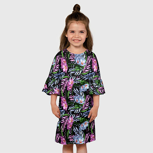 Детское платье Чудесные фрезии на черном / 3D-принт – фото 3