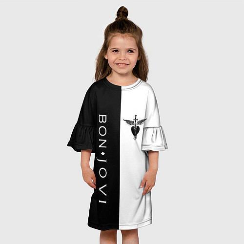 Детское платье BON JOVI BLACK WHITE / 3D-принт – фото 3