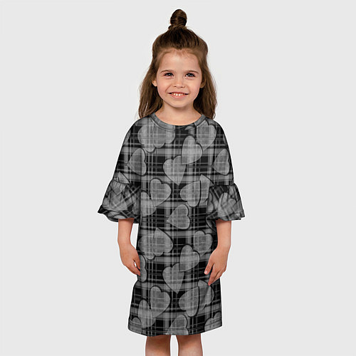 Детское платье Черно-серый клетчатый узор / 3D-принт – фото 3