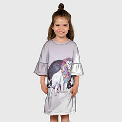 Платье клеш для девочки Царь единорогов, цвет: 3D-принт — фото 2