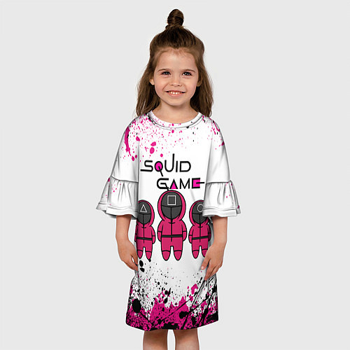 Детское платье ИГРА В КАЛЬМАРА, СТРАЖИ БРЫЗГИ КРАСОК / 3D-принт – фото 3