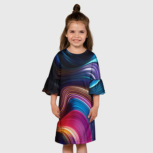 Детское платье Цветные неоновые волны / 3D-принт – фото 3
