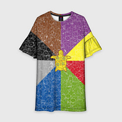 Платье клеш для девочки Черепаха на фоне АПВ 8 1 15, цвет: 3D-принт