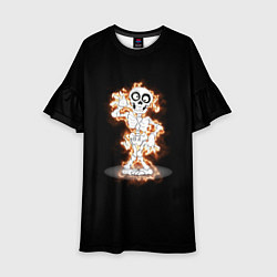 Платье клеш для девочки Огненный скелетик, цвет: 3D-принт