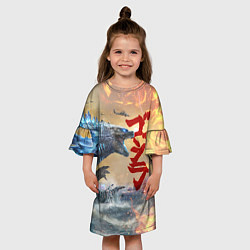 Платье клеш для девочки ГОДЗИЛЛА АТАКУЕТ!, цвет: 3D-принт — фото 2