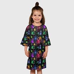 Платье клеш для девочки Снежинки в разных цветах, цвет: 3D-принт — фото 2