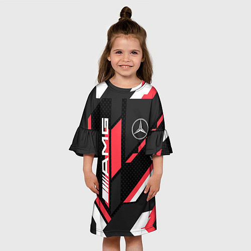 Детское платье MERCEDES-BENZ AMG GEOMETRY STRIPES RED / 3D-принт – фото 3
