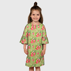 Платье клеш для девочки Клубничка паттерн, цвет: 3D-принт — фото 2