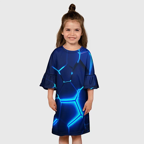 Детское платье 3D ПЛИТЫ NEON STEEL НЕОНОВЫЕ ПЛИТЫ / 3D-принт – фото 3