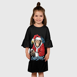 Платье клеш для девочки CHRISTMAS обезьяна, цвет: 3D-принт — фото 2