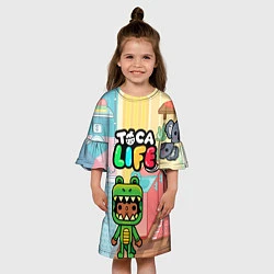 Платье клеш для девочки Toca Life: Crocodile, цвет: 3D-принт — фото 2