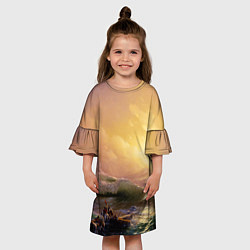 Платье клеш для девочки Шторм в море девятый вал, цвет: 3D-принт — фото 2