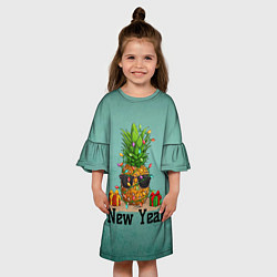 Платье клеш для девочки Праздничный ананас, цвет: 3D-принт — фото 2