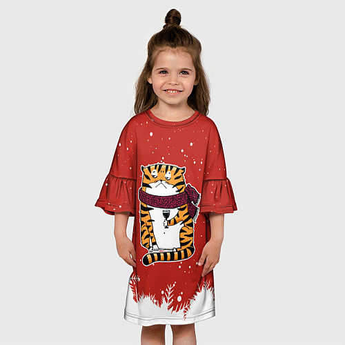Детское платье Грустный тигр с бокалом вина / 3D-принт – фото 3