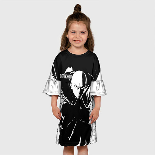 Детское платье Черно-белый Сайтама One Punch-Man / 3D-принт – фото 3