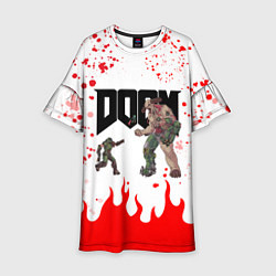 Платье клеш для девочки Doomguy vs Cyberdemon спина, цвет: 3D-принт