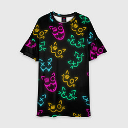 Детское платье НЕОНОВЫЕ КОТИКИ NEON FACES CATS