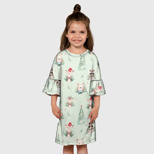 Детское платье Олени, медведи и еноты / 3D-принт – фото 3