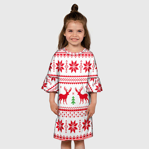 Детское платье Новогодний узор с оленями / 3D-принт – фото 3