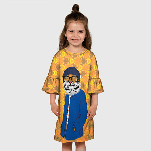 Детское платье Стильный Тигр в очках фурри / 3D-принт – фото 3