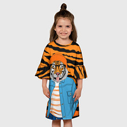 Платье клеш для девочки Тигр фурри на стиле, цвет: 3D-принт — фото 2