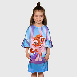 Платье клеш для девочки Тигрица на кувшинке, цвет: 3D-принт — фото 2