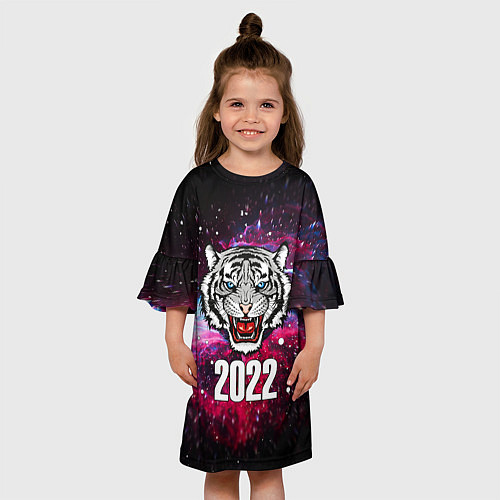 Детское платье ЧЁРНЫЙ ТИГР НОВЫЙ ГОД 2022 GRAY TIGER NEW YEAR / 3D-принт – фото 3