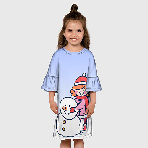 Детское платье Девочка лепит снеговика / 3D-принт – фото 3