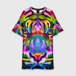 Платье клеш для девочки Морда тигра крупным планом, цвет: 3D-принт