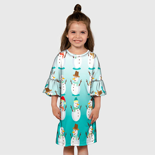Детское платье Веселые снеговички узор / 3D-принт – фото 3