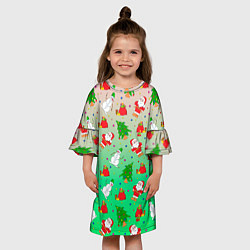 Платье клеш для девочки Новогодний узор елка санта, цвет: 3D-принт — фото 2