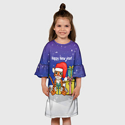 Платье клеш для девочки Новый год 2022 - Тигр с подарками, цвет: 3D-принт — фото 2